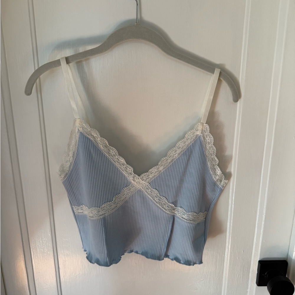 H&M Blue and White Lace Trim Camisole